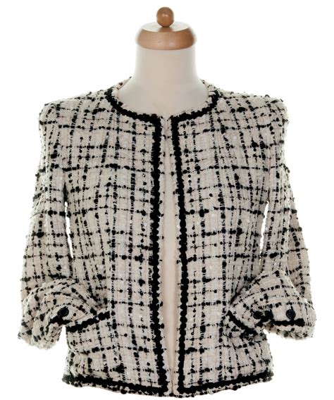 chanel black and white winter coat|Chanel tweed suits.